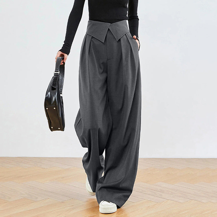 Spring Vintage Classic Loose Gray Commuter High-Waisted Broadfoot Pants Women's Casual Pants