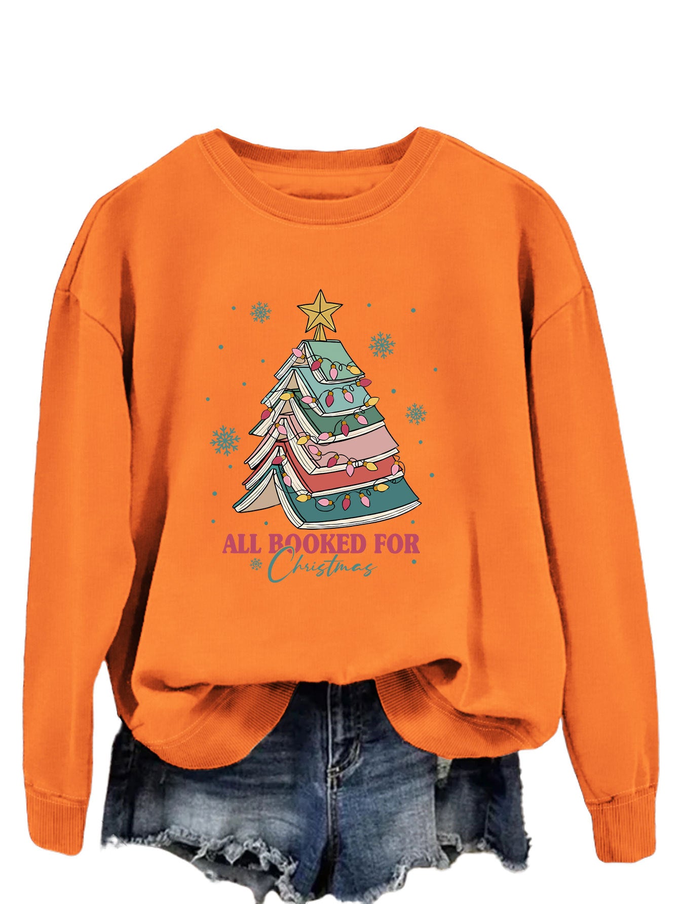 All Booked For Christmas Letters Fun Printed Casual Crew-Neck Hoodie