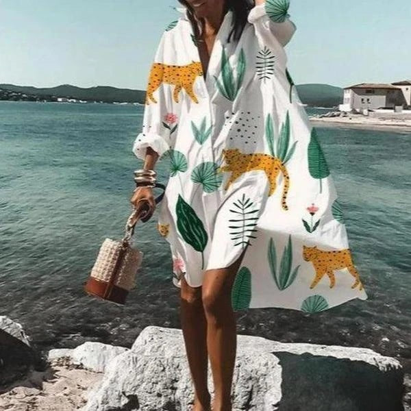 Women's Clothing Spring New Fashion Temperament Print Loose Shirt Dress A Generation
