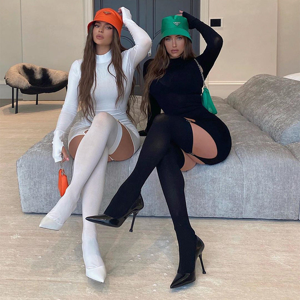 Women's Clothing Autumn And Winter New Fashion Slim Sexy Socks Package Buttock Dress Two-Piece Set A Hair