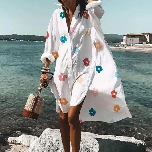 Women's Clothing Spring New Fashion Temperament Print Loose Shirt Dress A Generation