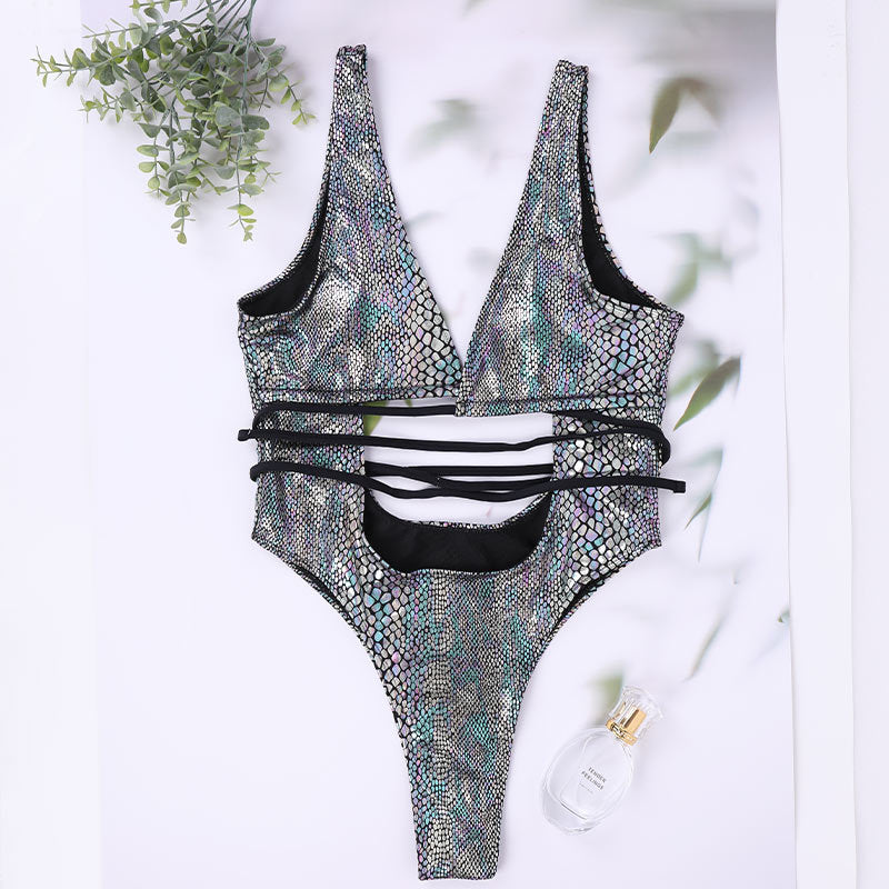One-Piece Swimsuit Sleeveless Lace-Up Bikini For Women