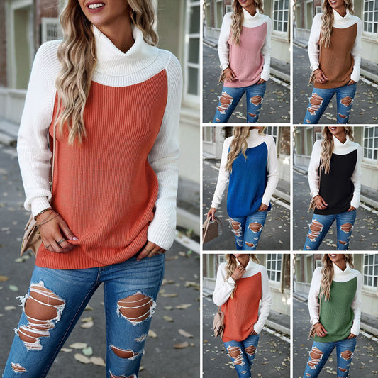 Women's Clothing New Autumn And Winter Color Contrast Turtleneck Solid Color Sweater
