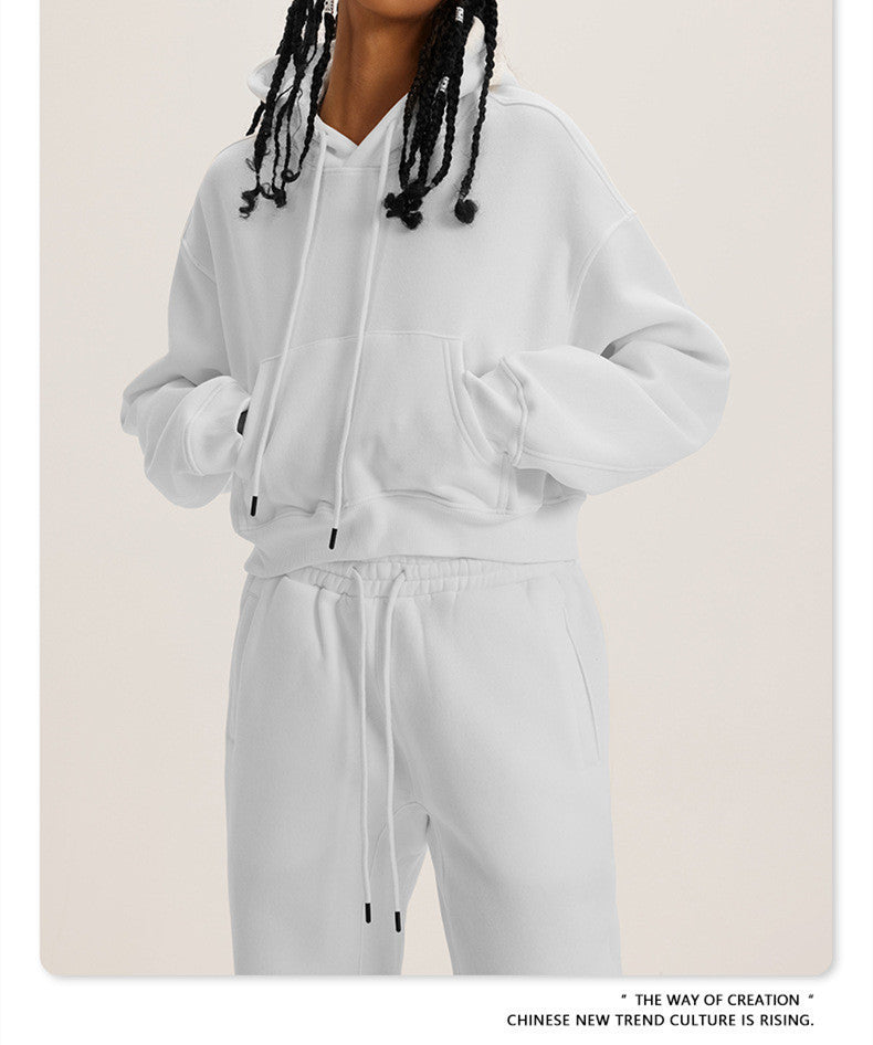 Autumn And Winter Casual Fashion Solid Color Pullover Drawstring Hoodie Hooded Suit Women