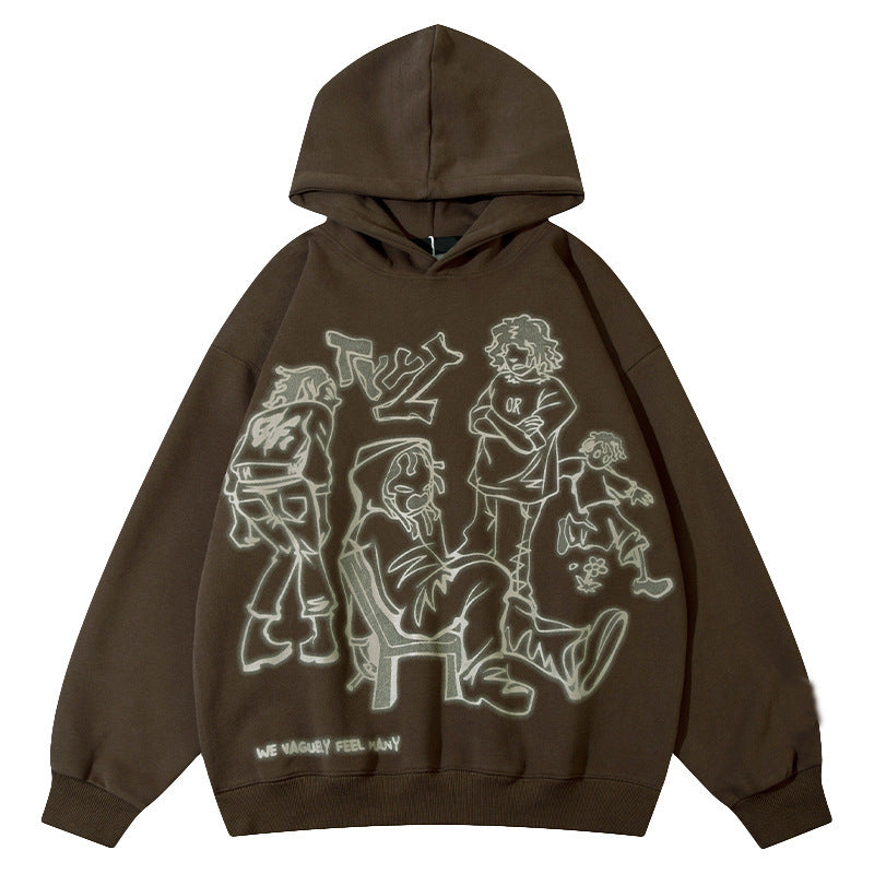 Y2K Graffiti Street Pink Casual Sports Hoodie Loose Cartoon Print Pullover Hoodie Hip Hop Men And Women