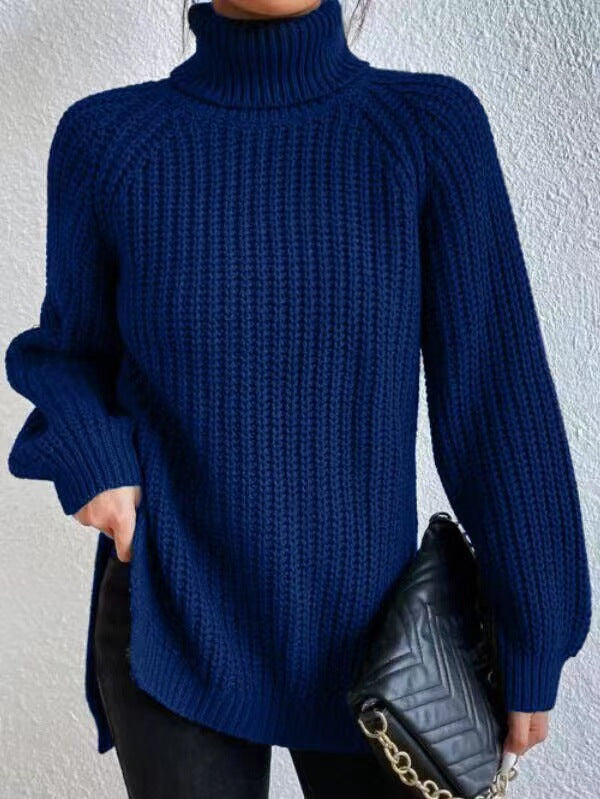 Autumn/Winter New Rotator Sleeve High-Lapel Mid-Length Sweater Dress