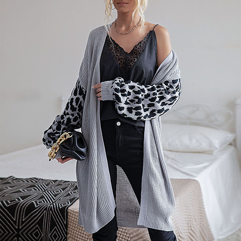 Autumn And Winter Women's Knitwear Leopard Cardigan Sweater Coat