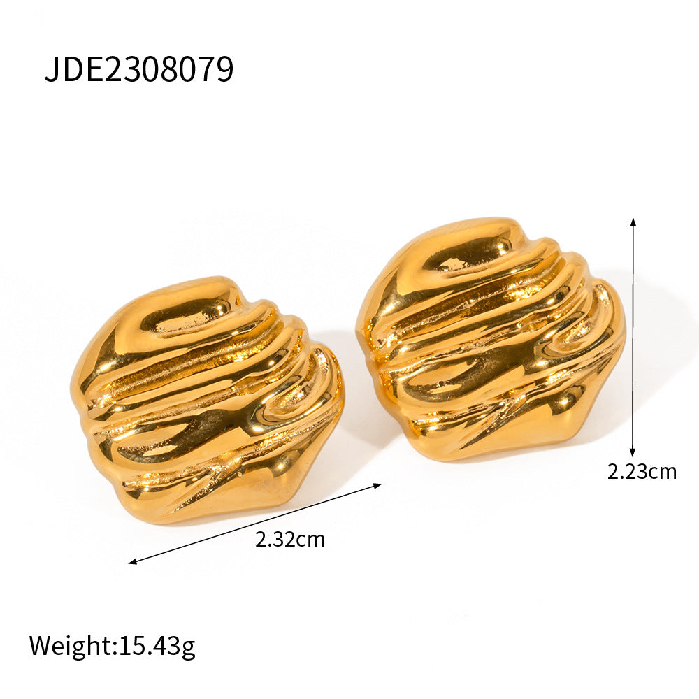 5pcs Jewelry Titanium Steel Hammer 18K Gold Stainless Steel Rock Texture Earrings Fashion Earrings