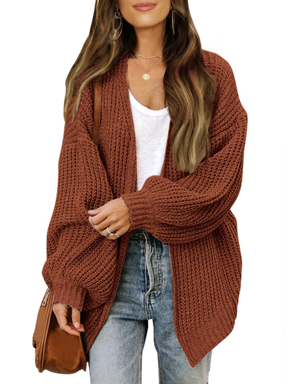 Women's New Autumn And Winter New Lantern Sleeve Sweater Women's Coat Coarse Pocket Knitted Cardigan