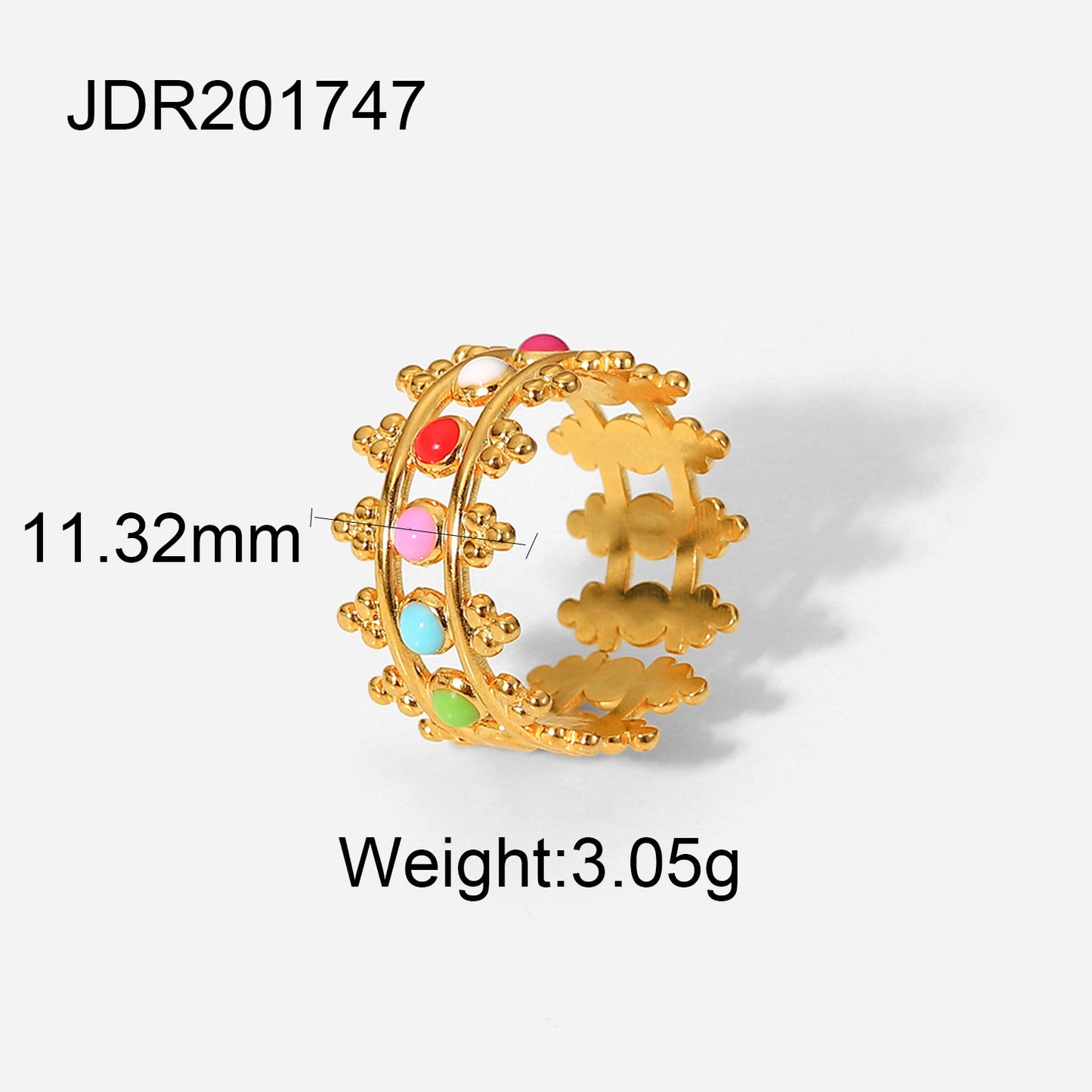5pcs Titanium Steel Ring Dazzling Crown Stainless Steel 18K Gold Plated Drip Enamel Jewelry Anti-Band Ring