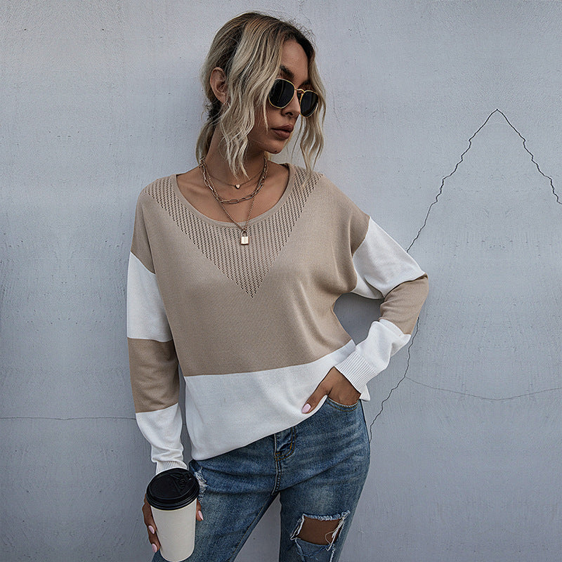 Loose Round Neck Bottom Perspective Mesh Knit Sweater Women Casual Autumn