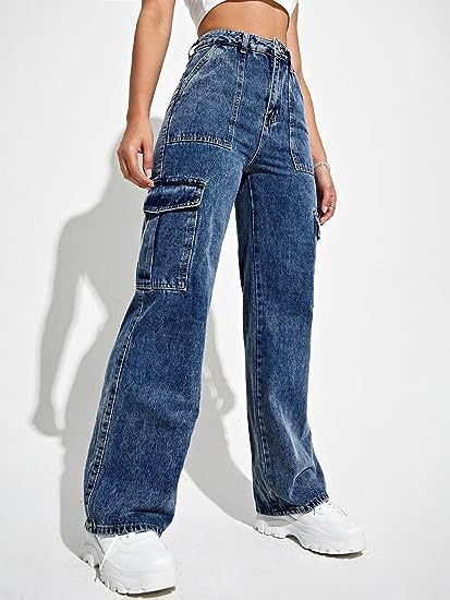 Y2K Style Women's Cargo Multi-Bag Straight Leg Denim Pants