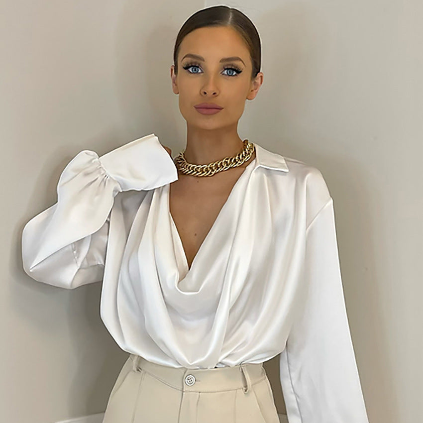 Ice Silk Shirt Spring And Summer Long Sleeves New Women's Thin Satin Design Feel Shirt Temperament Commuter Sag