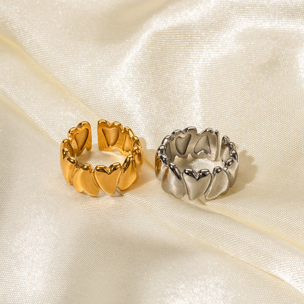 5pcs 18K Gold Stainless Steel Heart Open Ring Ring Women's Fashion Ring Individually Packaged Geometric Accessories