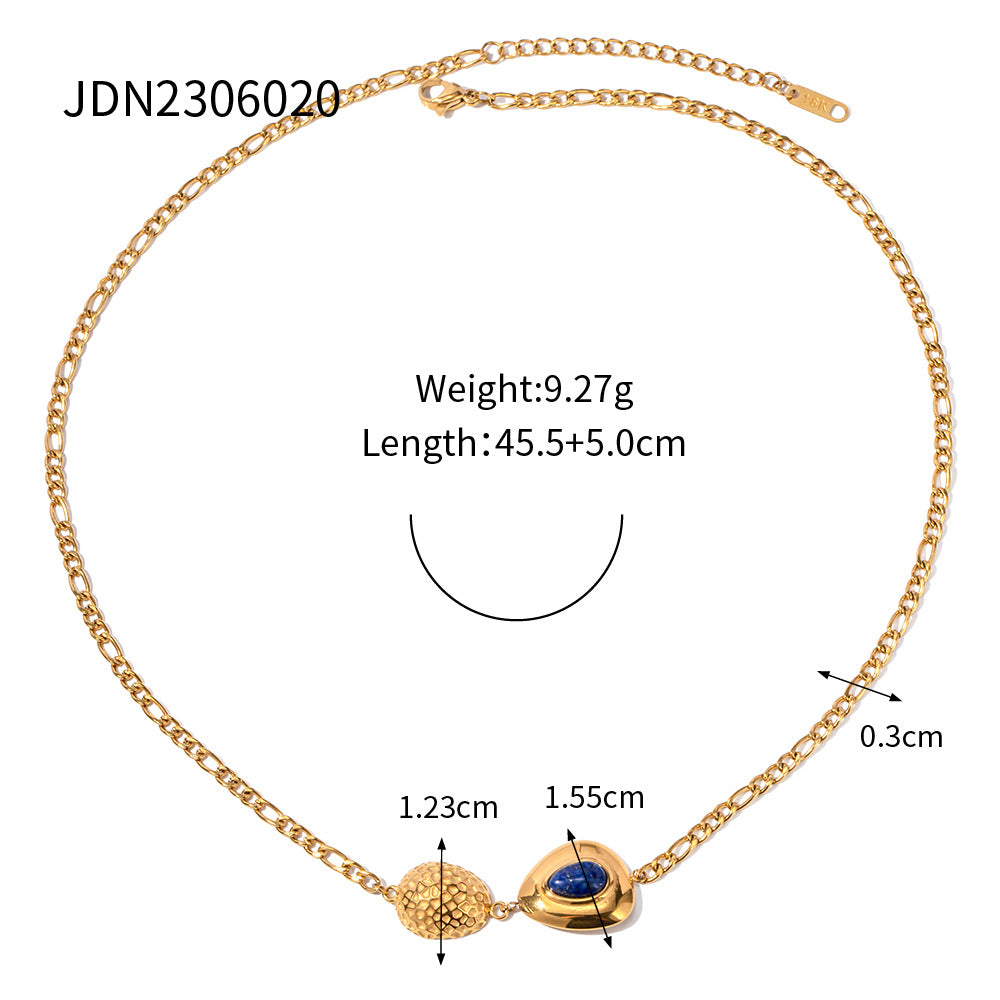 5pcs 18K Stainless Steel Triangle Set Lapis Lazuli Connection Oval Hammer Pendant Necklace Ornament