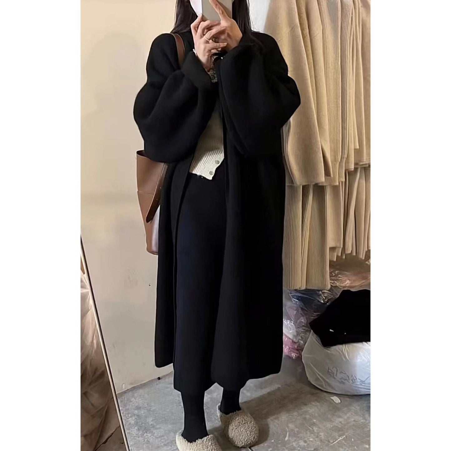 Over The Knee Long Sweater Coat Autumn And Winter Loose And Thick Lazy Wind Gentle Temperament Milk Knit Cardigan Woman