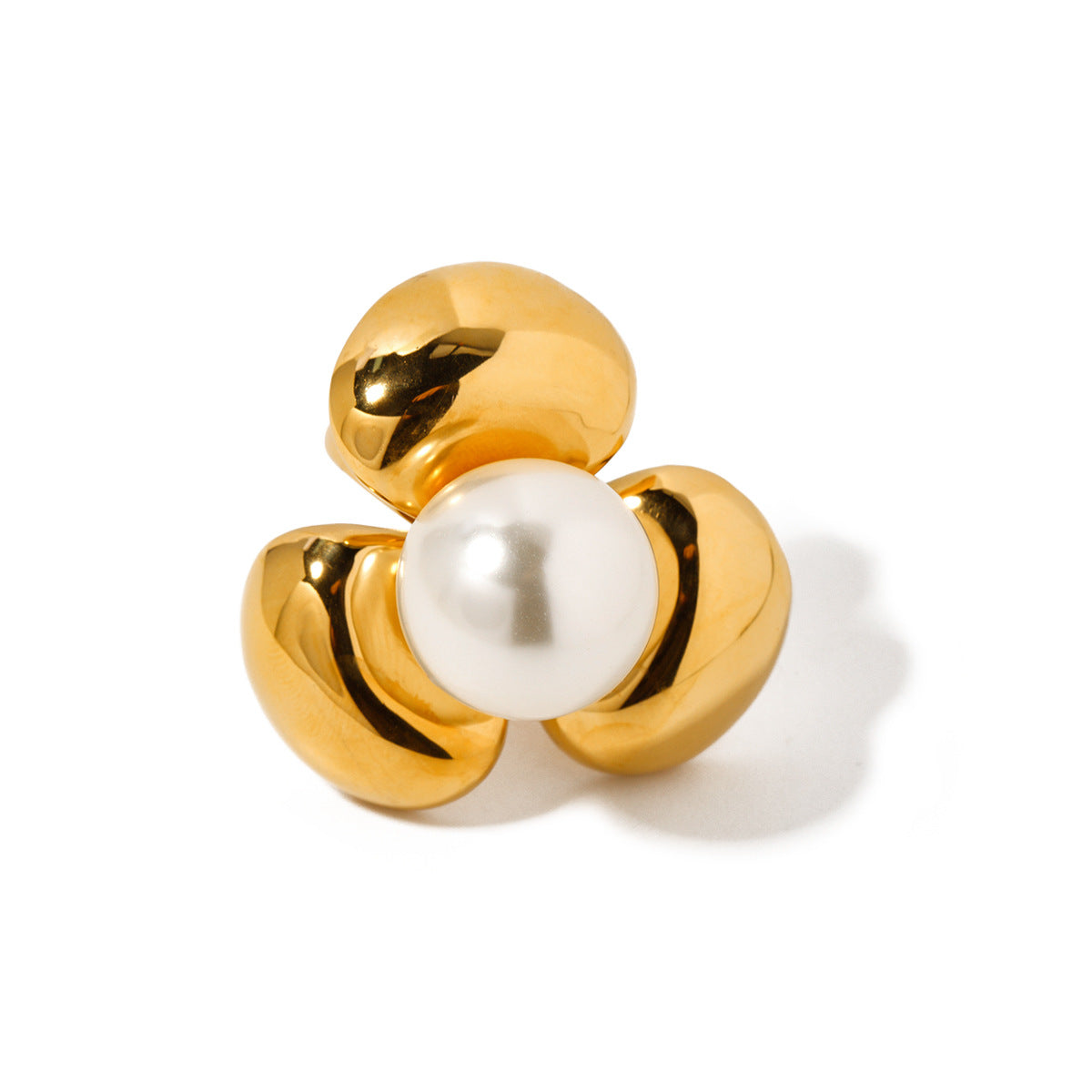 5pcs 18K Gold Stainless Steel Three Petal Flower Set Ring No. 7 Sculpture Flower