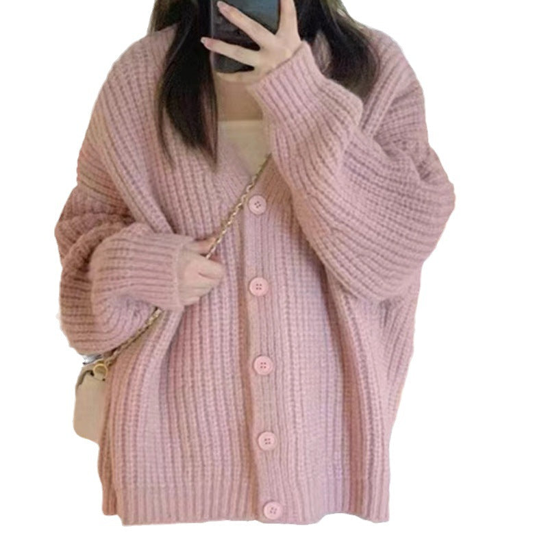 Autumn And Winter New Loose Thick Thin Knit Cardigan Women Thick Needle Large Size Women's Long Sleeve Soft Waxy Sweater Women's Coat