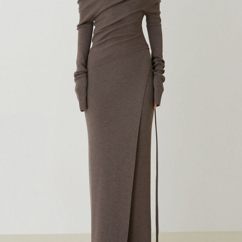 Autumn New Gentle Wind Knit Suit Feminine Black Top Skirt Two-Piece Set