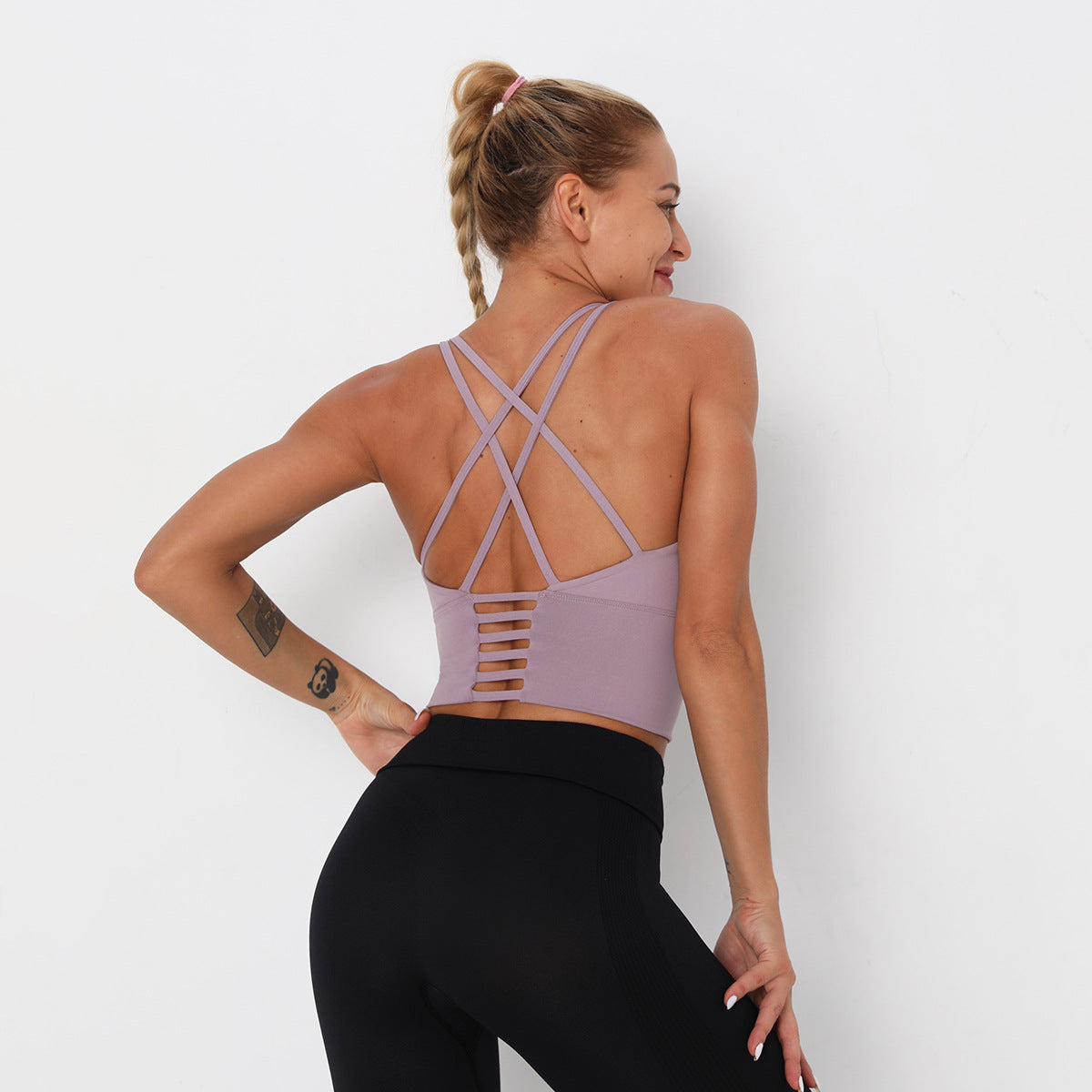 New Cross Back Sports Bra With Thin Straps Shock-Proof Push-Up Sports Yoga Vest