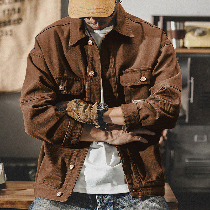 Heavy Retro Denim Coat Male Spring And Autumn Loose Fashion Brand New Trend Handsome Cargo Jacket Male