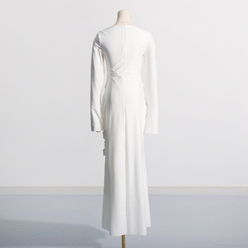 Temperament Socialite Style Spring New Fashion Crease Design Crease Collar Pullover Long Dress