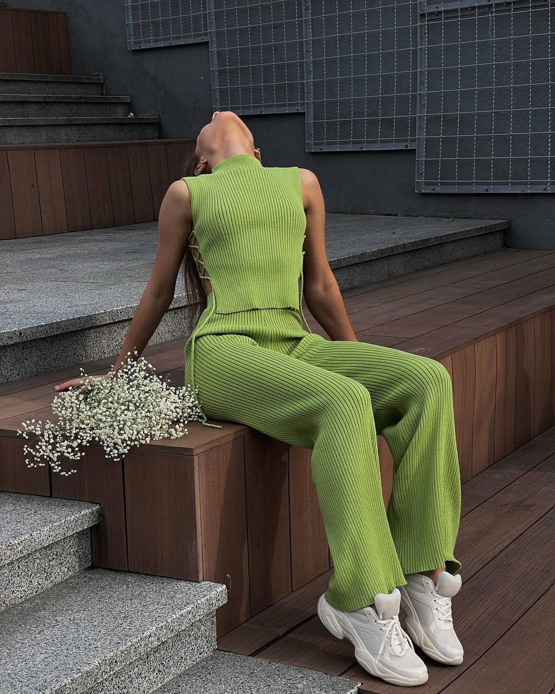 New Sexy Knitted Vest And Trousers Fashion Suit Women