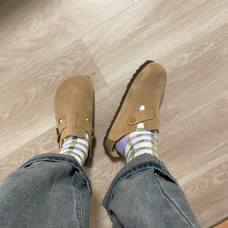 Autumn And Winter Couple Slippers Cork Bottom Flat Fishing Baotou Half Slippers For Men Women