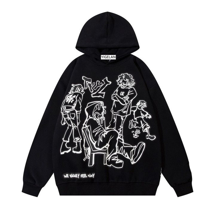 Y2K Graffiti Street Pink Casual Sports Hoodie Loose Cartoon Print Pullover Hoodie Hip Hop Men And Women