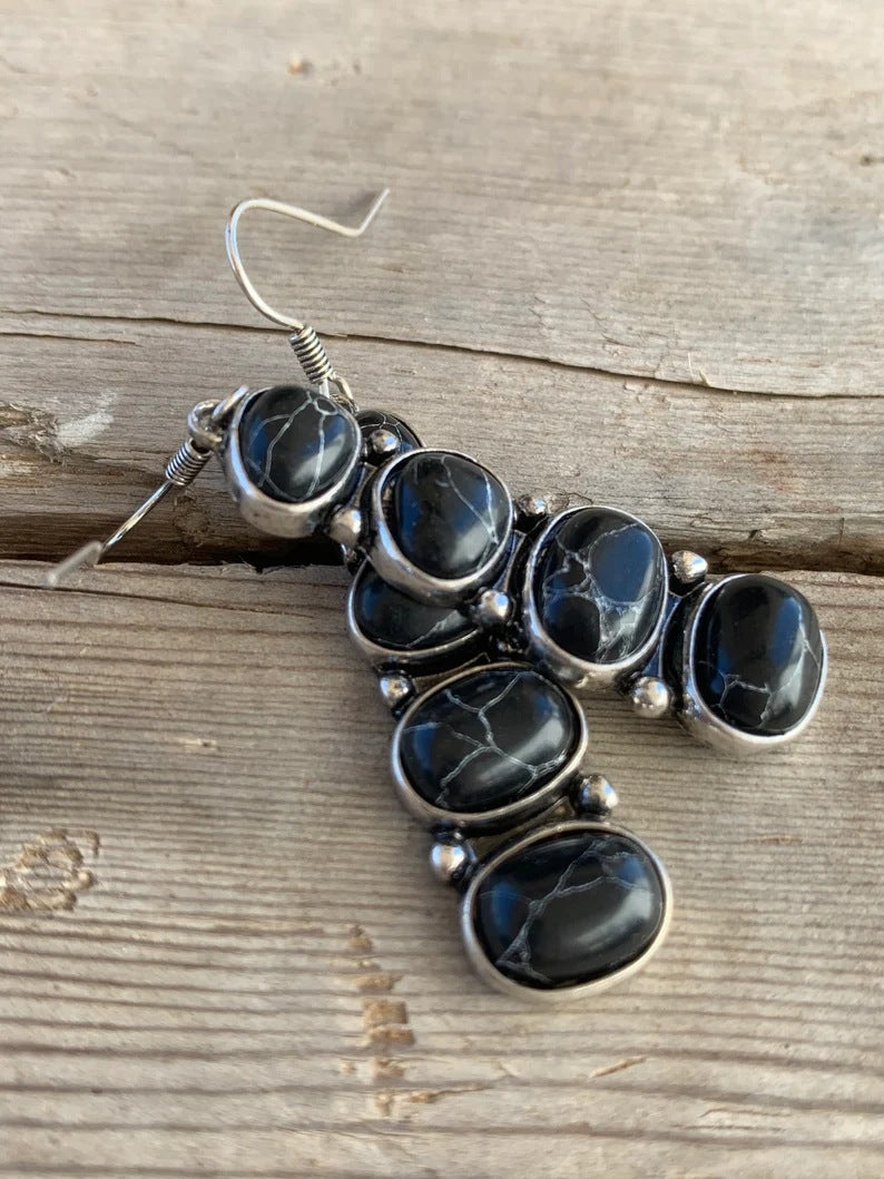 Vintage Thai Silver Blue Turquoise Earrings Fashion Creative Champagne Crystal