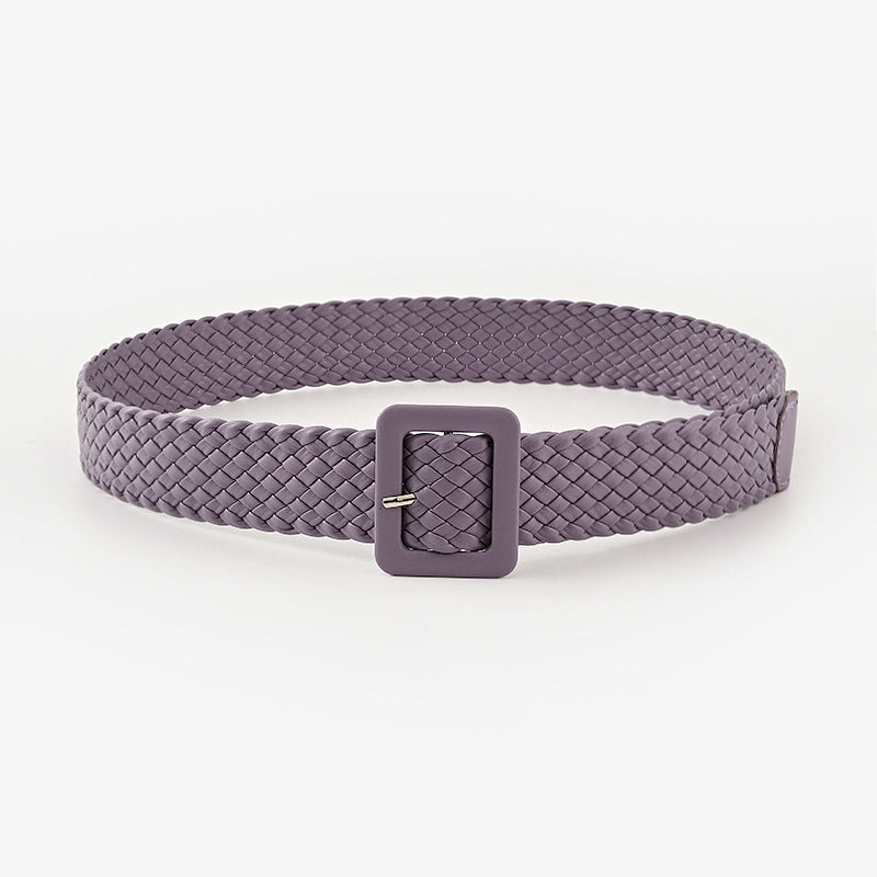Pastoral Style Woven Wide Belt Fashion Candy Color Bag Buckle Decorated Dress Jeans Belt Women
