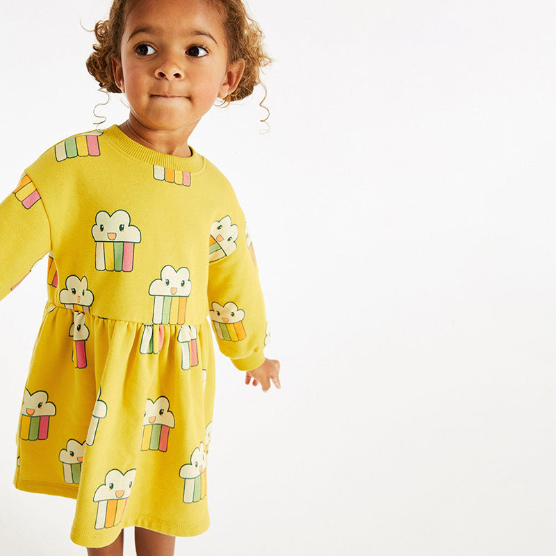 Girls Skirt Children's Dress Autumn Long-Sleeved Princess Dress Home Cotton Children's Dress