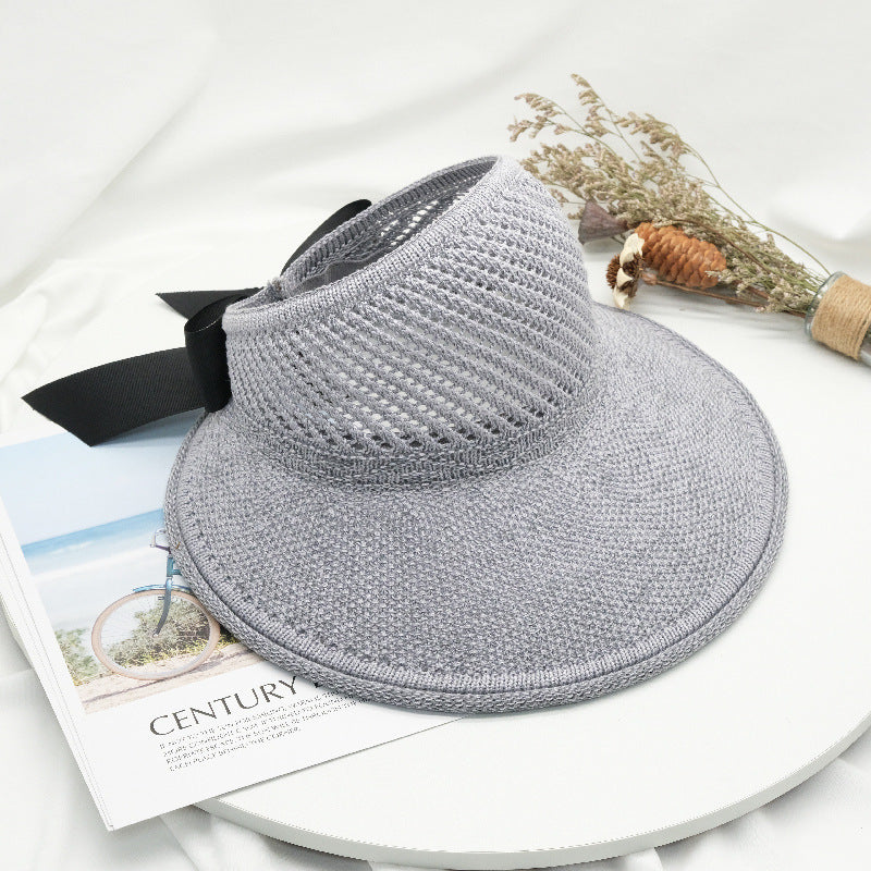 New Summer Hats Women's Sun Hat Empty Straw Hat Large Eaves Bow Foldable Beach Hat Sun Block Hat