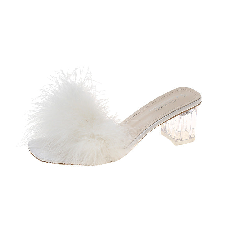 Female Summer New Korean Version Of Woolly Coarse Sandals Flip-Flops Open Toe To Wear High-Heeled Slippers
