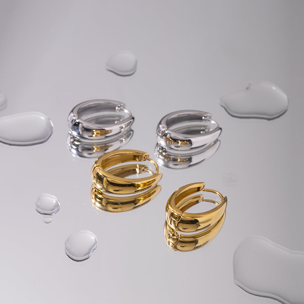 5pcs Stylish 16K Gold Stainless Steel Oval Earring Buckle Earrings Stud Earrings