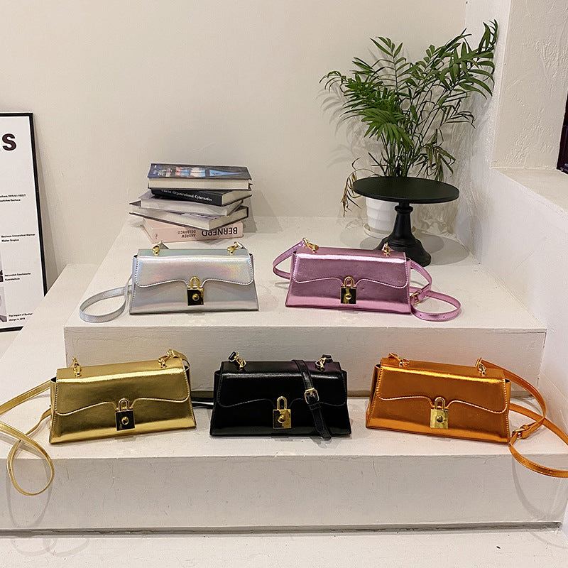 Fashion Baguette Bag New Style Small Shoulder Underarm Bag Simple Texture Crossbody Shining Female Bag