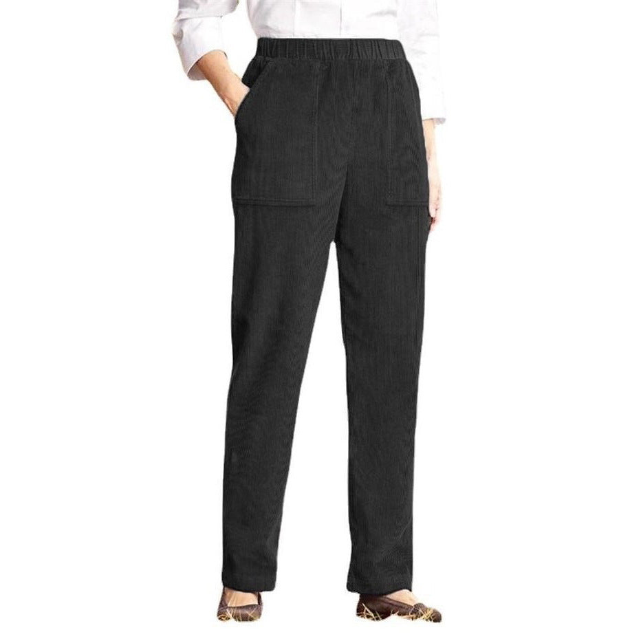 New Women's Clothing Solid Color Elastic Waist Striped Straight Leg Casual Pants