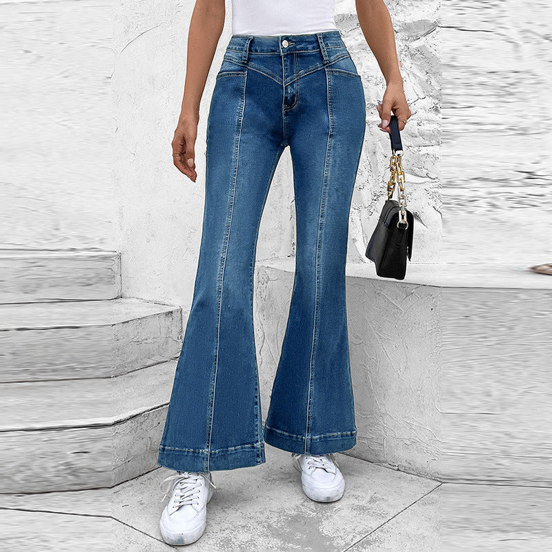 Autumn New Solid Color Bell-Bottom Pants Women Casual Style With High Waist Slim Jeans