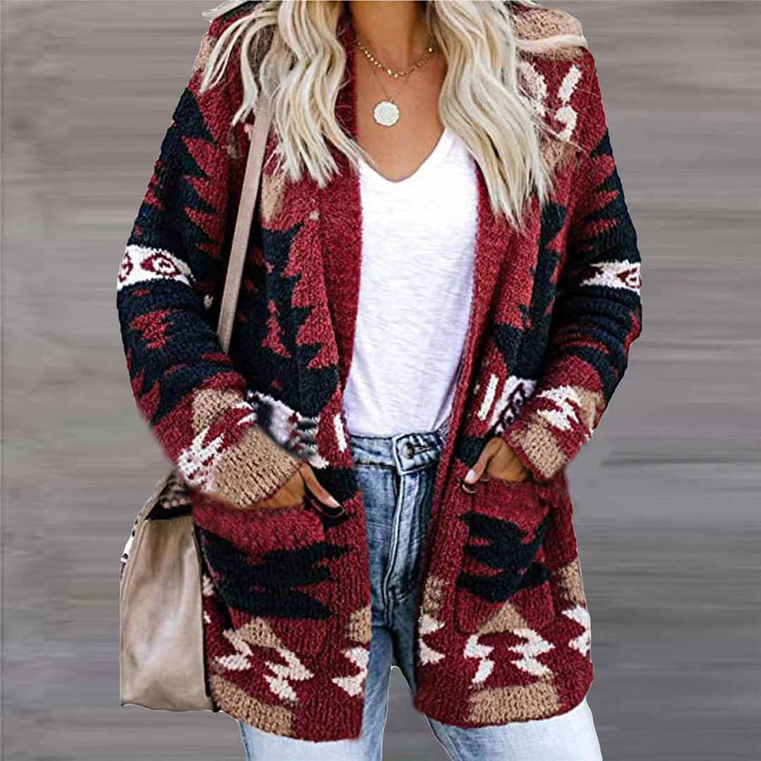 Autumn Winter Women's Loose Halloween Sweater Christmas Printed Knitted Long-Sleeved Cardigan