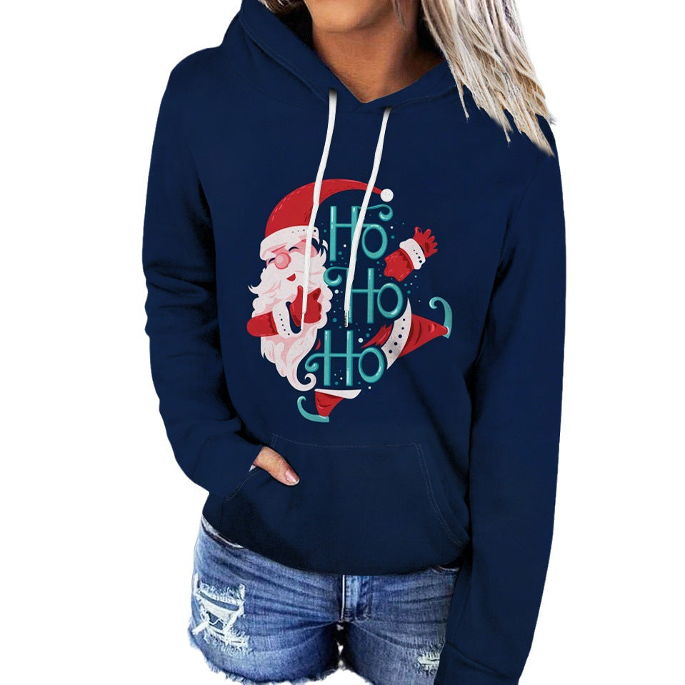 Women's Autumn New Christmas 3D Digital Print Loose Hooded Hoodie For Women