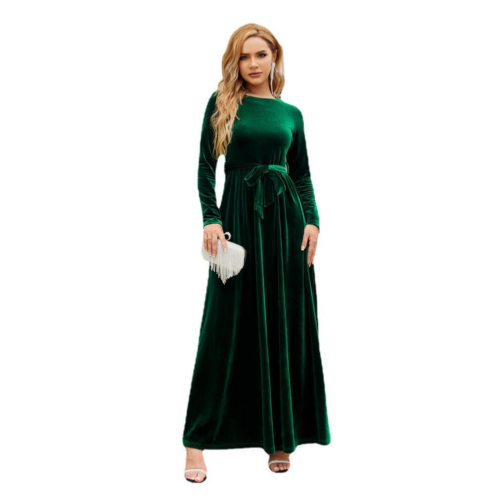 Autumn And Winter Elegant Temperament Socialite Style Long Dress Canary Solid Color Dress
