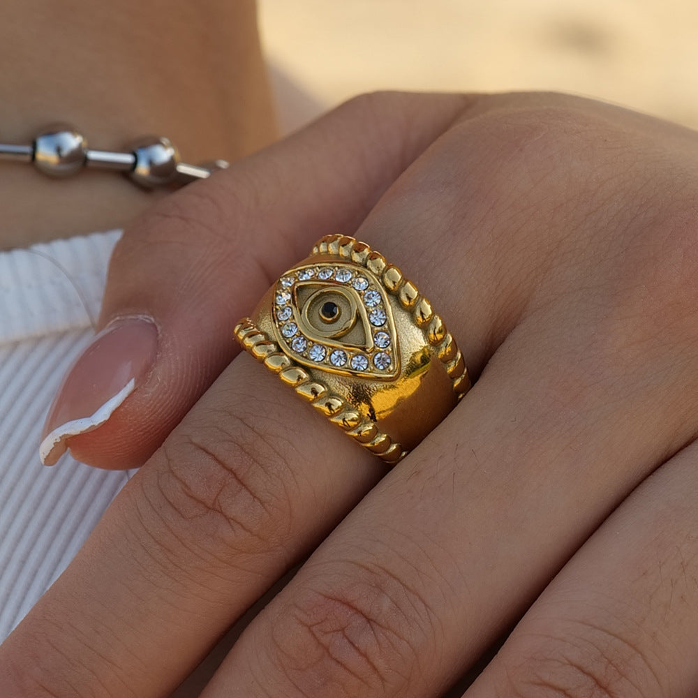 5pcs Women's Superior 18K Gold Plated Black Zircon Devil's Eye Ring Does Not Fade Jewelry
