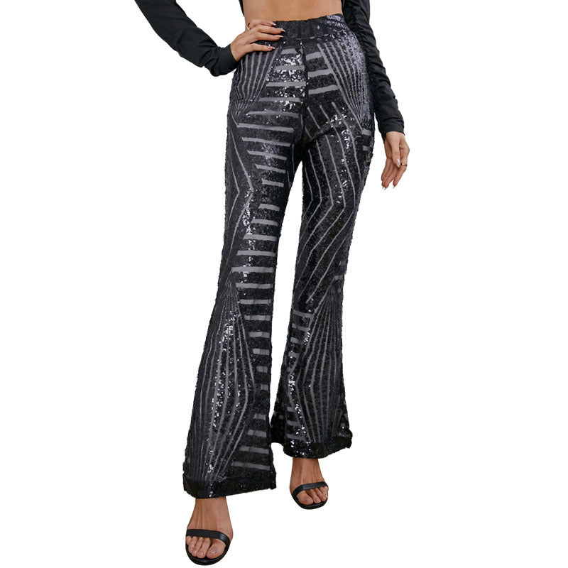 Summer New Fashion Trend Sequin Casual Pants Women High Waist Loose Straight Leg Trousers Women