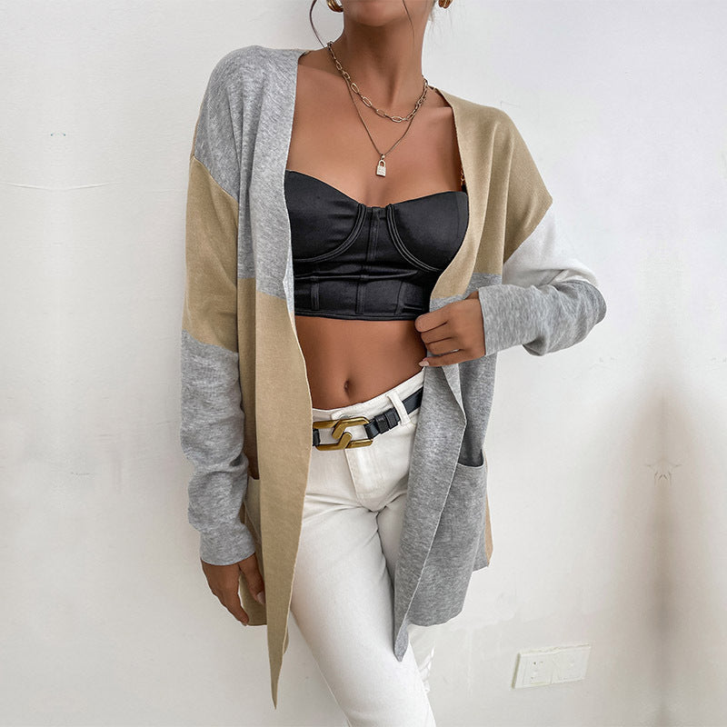 Chic Autumn and Winter Knitted Long Sleeve Color Sweater Cardigan for Women