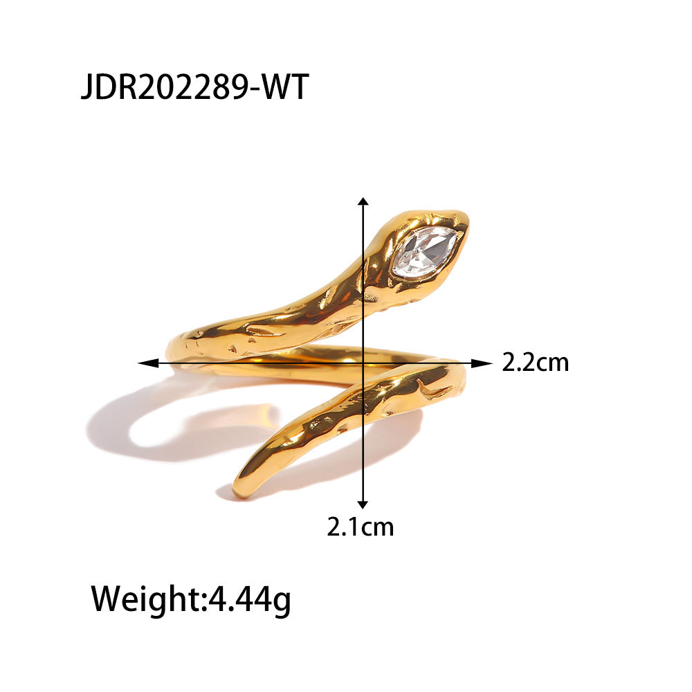 5pcs Niche Design Titanium Steel Index Finger Ring Light Luxury Tide Cold Lava Serpentine Opening Set With White/Green Diamond Ring
