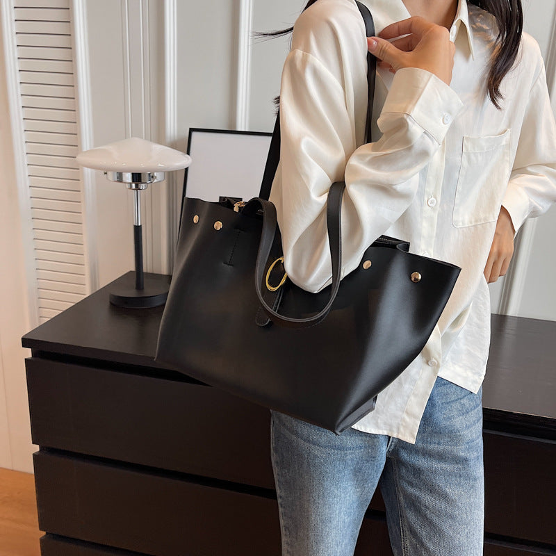 Large Capacity Bag Female New Fashion All-In-One Shoulder Bag Leisure College Students Class Bag Commuting Tote Bag