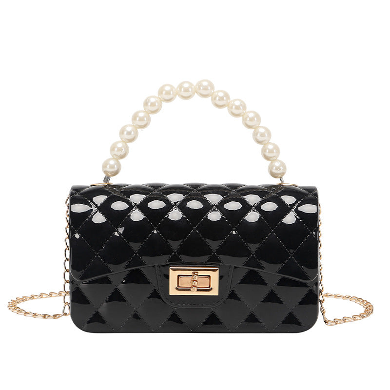 Bag Summer New Diamond Lattice Solid Color Pearl Hand Jelly Bag Pvc Women's Single Shoulder Crossbody Bag