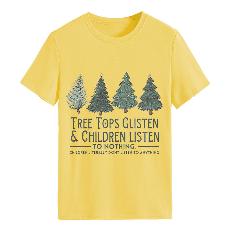 Tree Tops Round Neck Fashion Letter Top Women's T-Shirt Loose Short Sleeves