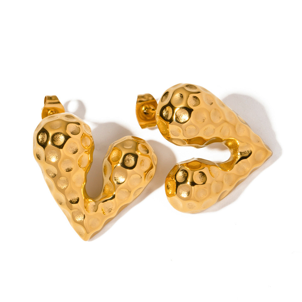 5pcs Pop Earrings 18K Gold Stainless Steel Personality Liquid Love Shaped Stud Earrings Design Sense Earrings