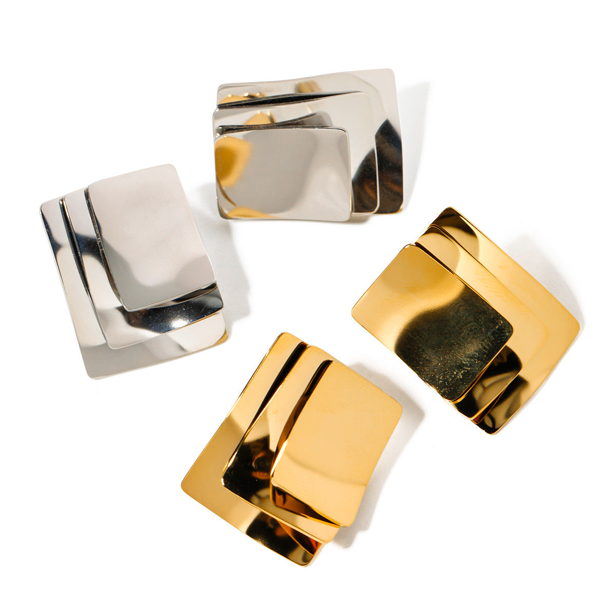 5pcs 16K Gold Stainless Steel Multi-Layer Geometric Earrings Women's Fashion All-In-One Earrings